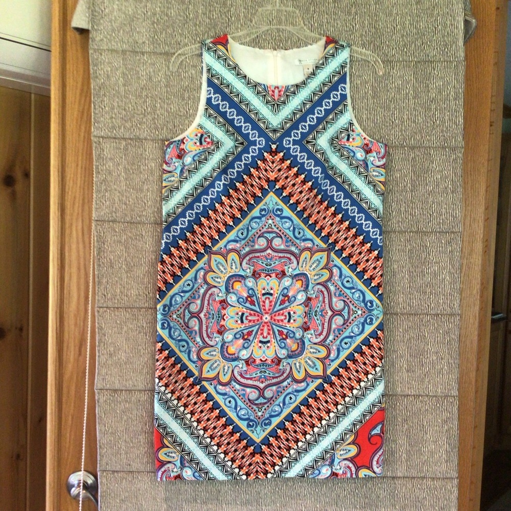 London Style Multicolor Geometric Sleeveless Dress, SZ 8
